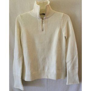 Zara Knit Sweater Size Medium Pullover 1/4 Zip White Ribbed Cuffs Hem NWOT